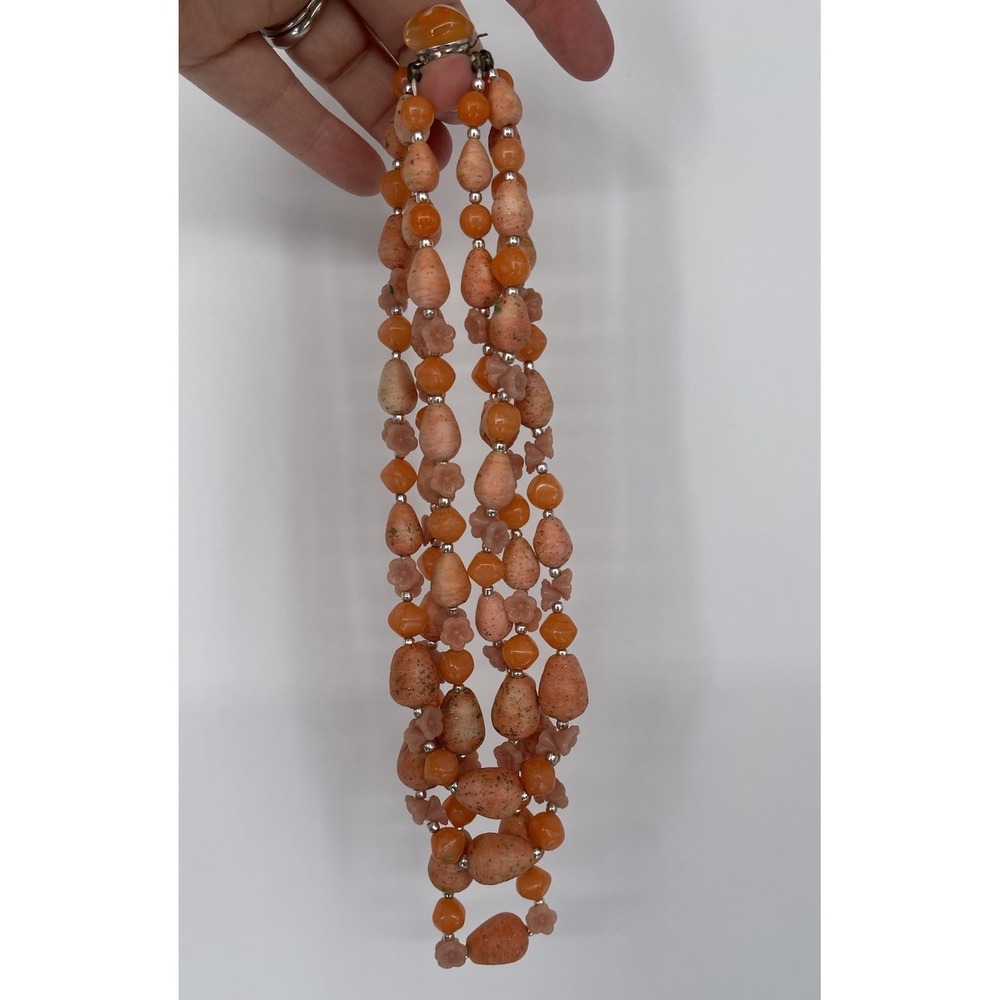 Beautiful Vintage Three Tier Orange Beaded Necklace  Made In‎ Japan